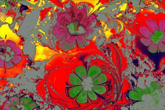 Abstract ebru cover art. Floral Ebru marbling texture background design