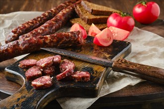 Dried sausage made of venison spicy meat and lard