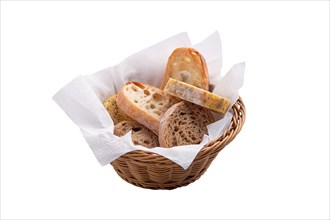 Bread in the basket isolated on white background