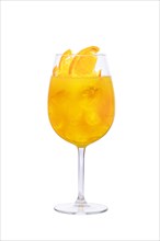 Cold sangria in a wine glass isolated on white background