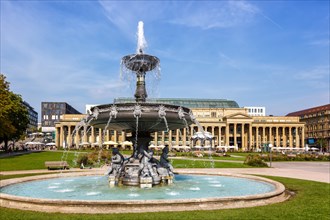 Schlossplatz with fountain travelling city in Stuttgart