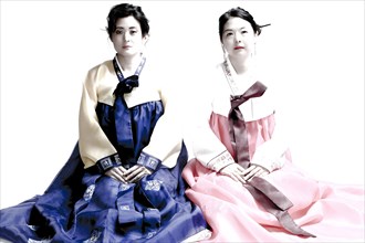 Two seated woman in Korean traditional costume