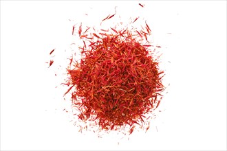 Top view of pile of saffron isolated on white background