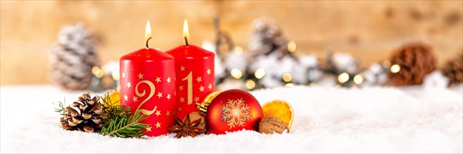 Second 2nd Advent with Candle Christmas Decoration Advent Time copy space Copyspace Panorama Banner in Stuttgart