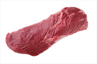 Overhead view of raw beef tri-tip roast isoalted on white background
