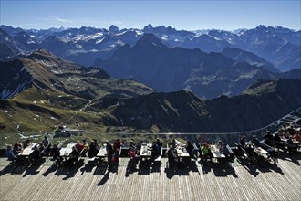People on the viewing terrace of the Nebelhorn summit station