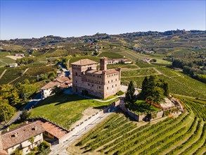 Aerials of the wineyards around Castle of Grinzane Cavour
