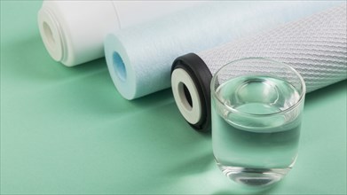 Glass of water and water filters