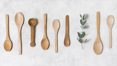 Top view wooden spoons collection. Resolution and high quality beautiful photo
