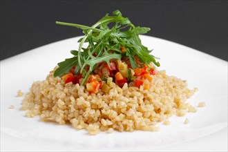 Traditional russian lenten salad with pearl barley