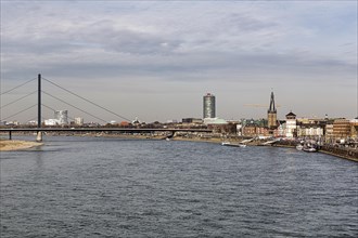 Panoramic view over the Rhine and the Rheinkniebruecke to the city