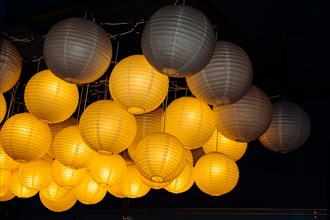 Bunch of paper lantern lamps in the display