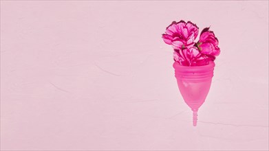 Top view menstrual cup with flowers. Resolution and high quality beautiful photo