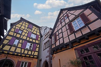 Colourful half-timbered houses in the historic old town of Riquewihr