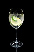Cold lemon and cucumber cocktail in wine glass