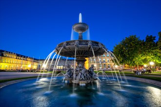 Schlossplatz with fountain and Neues Schloss travel by night in Stuttgart