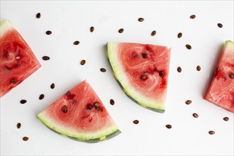 Flat lay sliced watermelon arrangement with copy space