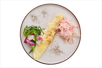 Omelette with crab meat and salad