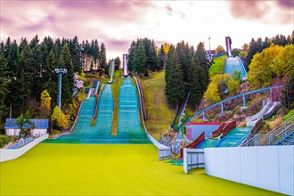 The Fichtelberg ski jump in Oberwiesenthal in the Ore Mountains in autumn in the Ore Mountains