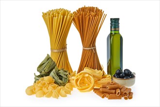 Various kinds of pasta isolated on white background