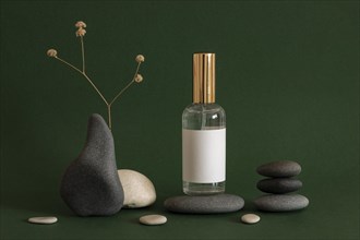 Skin product arrangement with grey beige stones