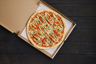 Top view of pizza with mozzarella