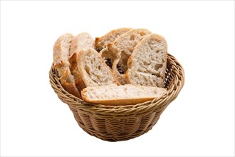 Basket with white bread isolated on white