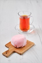 Sweet dessert mochi with strawberry with fruit tea