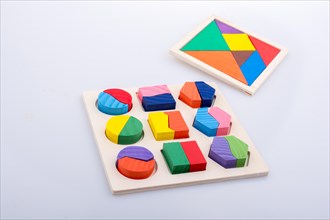 Colorful wooden pieces of a logic puzzle
