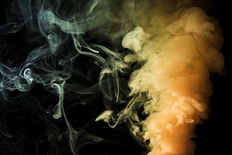 Yellow dense fume smoke abstract black background. Resolution and high quality beautiful photo