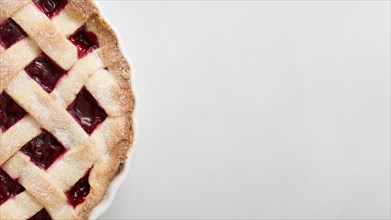 Pie with strawberry jam copy space