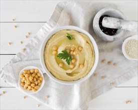 Top view delicious humus concept. Resolution and high quality beautiful photo