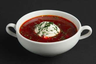 Traditional ukrainian soup borscht from beetroot