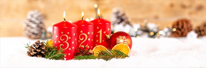 Third 3rd Advent with Candle Christmas Decoration Advent Time copy space Copyspace Banner Panorama in Stuttgart