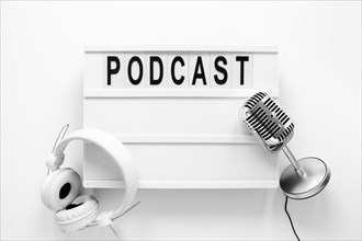 Flat lay podcast items arrangement
