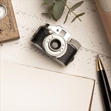 Top view old photo camera traveling. Resolution and high quality beautiful photo
