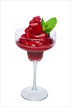 Strawberry smoothie in wide glass decorated with mint leaf