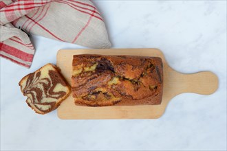 Marble cake on wooden board