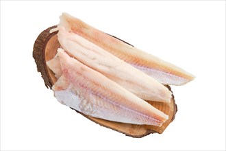 Frozen fillet of pangasius isolated on white background