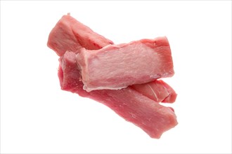 Overhead view of raw fresh pork fillet isolated on white