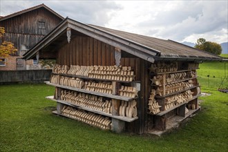 Wooden blanks for souvenirs to dry at a wooden hut