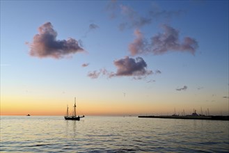 Sailing ship in the morning light off Helgoland
