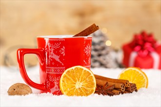 Mulled wine or tea with decoration for Christmas in winter in Stuttgart