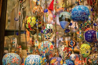 Colorful turkish ceramic balls as souvenirs at street market