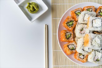 Top view sushi plate with wasabi. Resolution and high quality beautiful photo