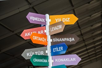 Colorful direction signs in Istanbul city