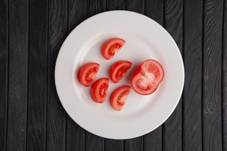 Top view of plate with tomato