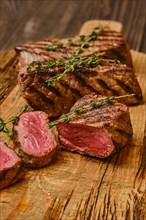 Closeup view of medium rare beef steak