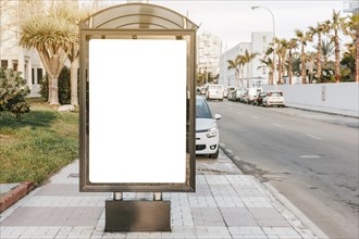 Empty white sign board bus stop