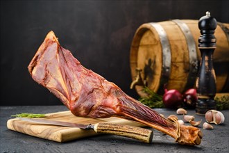 Air dried lamb meat on wooden cutting board
